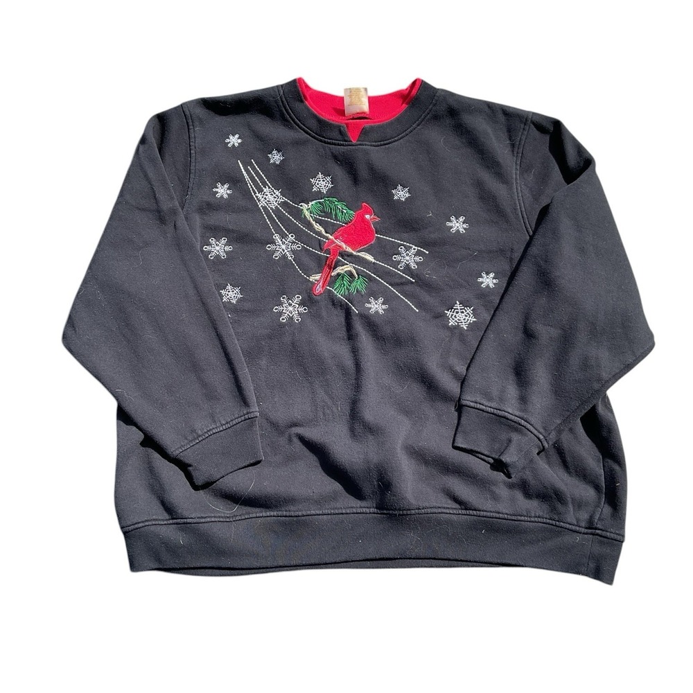 VTG Granny Cardinal Design Sweatshirt 2XL Cardigan Black‎ Pockets